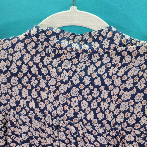 Floral Print Angie Dress Medium 100% Rayon Navy & Cream - Picture 9 of 9